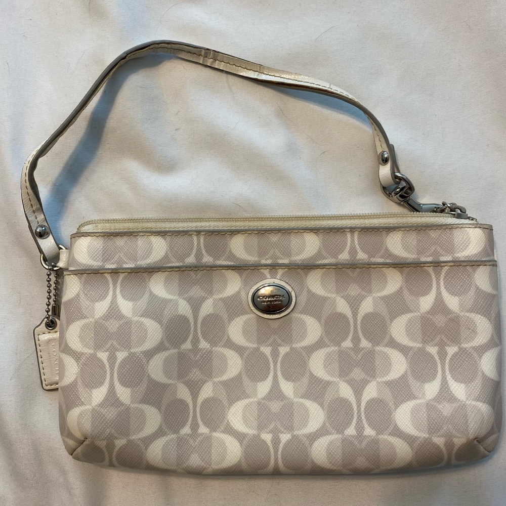 Coach white and gray wristlet